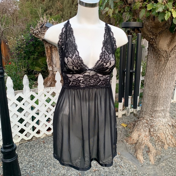 Avid Love Intimates Sleepwear Avid Love Black Lingerie Lace Babydoll Chemise Teddy Sz Med